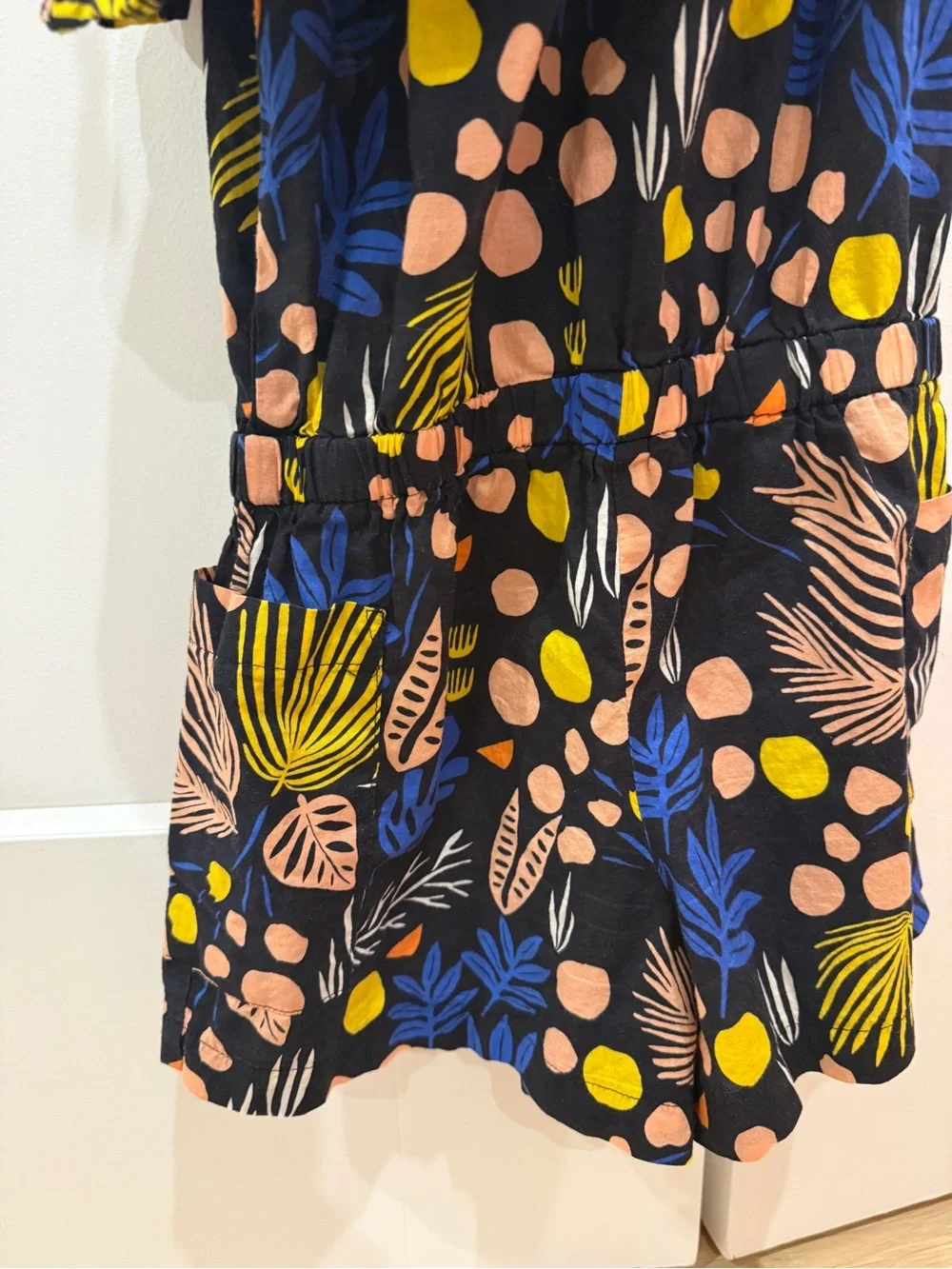 Girls Navy One-Shoulder Tropical Print Romper
